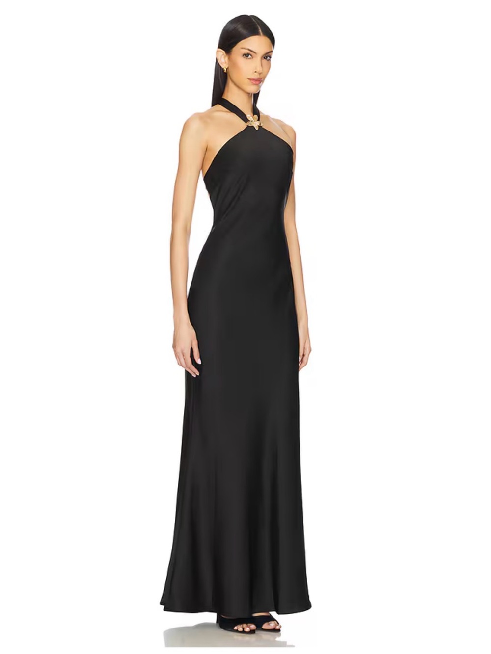NWT REVOLVE/Showpo Black Satin Low Back Halter Evening Gown XS - Picture 4 of 10